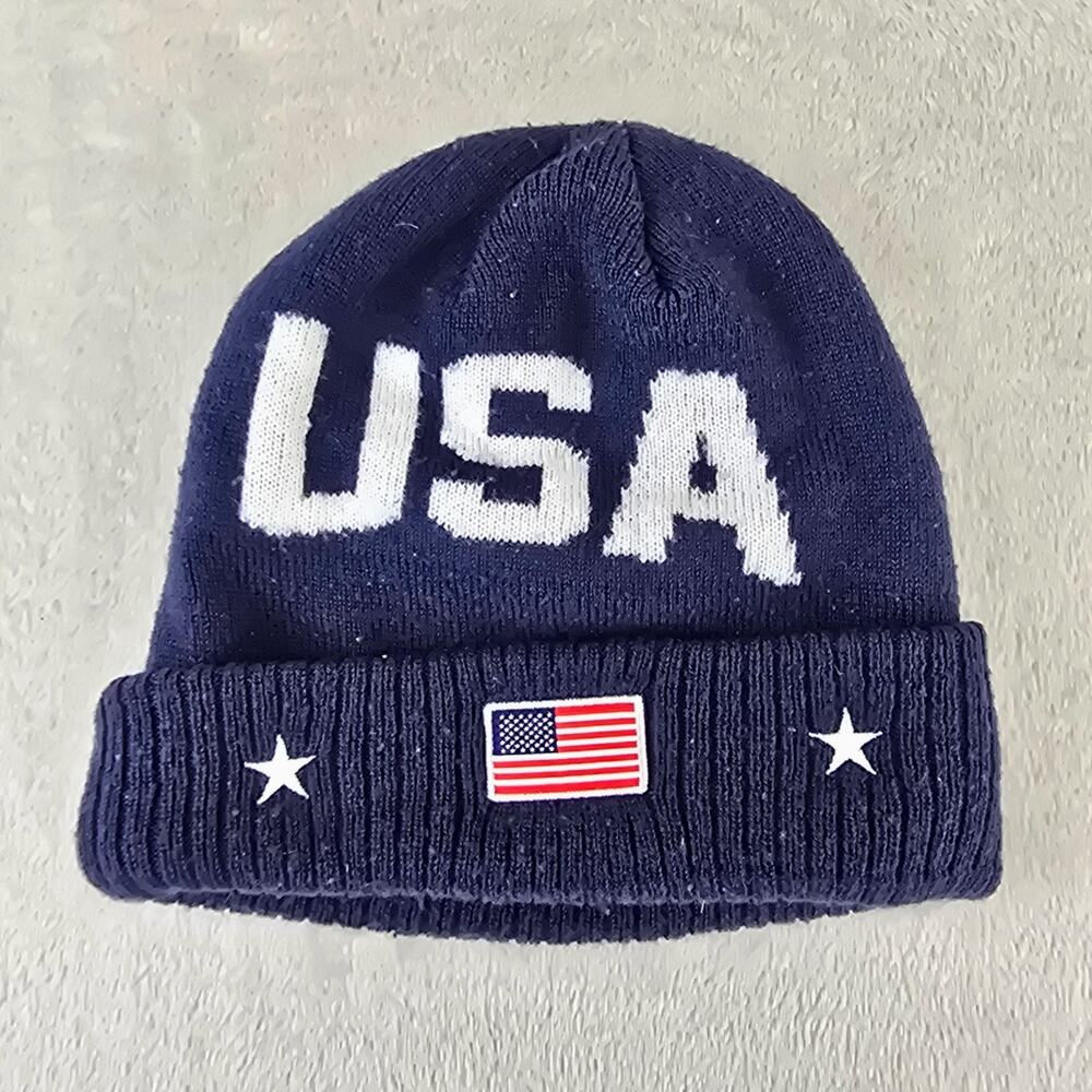 New Era USA Beanie Hat Mens One Size Blue Knit Stars American Flag Winter